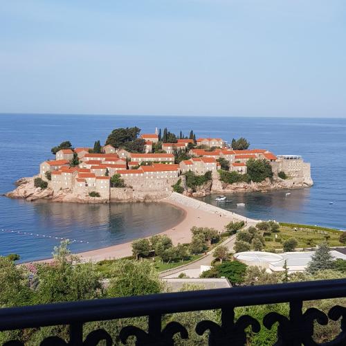 a view of a small island in the ocean at Vila Horizont in Sveti Stefan