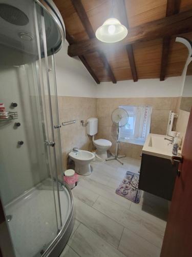 a bathroom with a shower and a toilet and a sink at Amedeo in Civitanova Marche