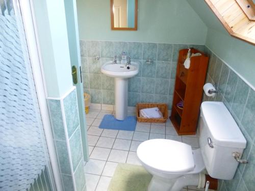 La salle de bains est pourvue de toilettes et d'un lavabo. dans l'établissement Ferryview B&B, à Cahersiveen