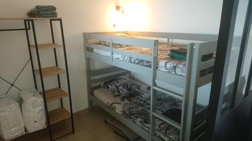een kamer met 3 stapelbedden in een kamer bij A Tana di a Volpe in Alzetu