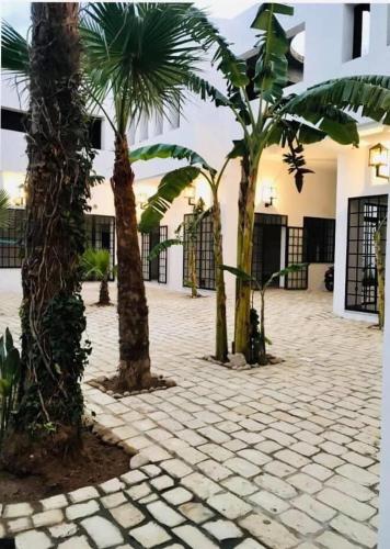 a group of palm trees in front of a building at Résidence Neffati in Hammamet