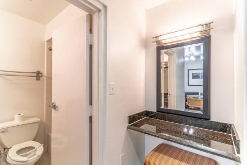a bathroom with a toilet and a mirror at 502 Little Harbor Inn in Ruskin