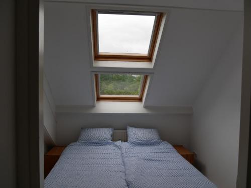 a bedroom with two beds and a window at Jonas - Luxe appartement naast de duinen in Oosterend