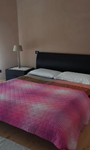sypialnia z łóżkiem z różowym kocem w obiekcie Charlotte room w mieście Bassano del Grappa
