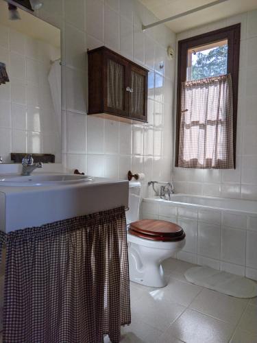une salle de bain avec toilettes, lavabo et baignoire dans l'établissement Cerdanya en familia Montana Park, à Enveitg