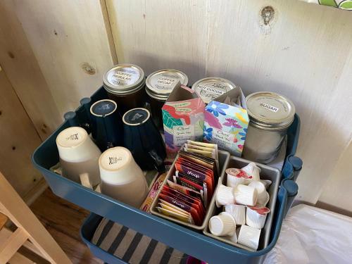 a blue container filled with food and other items at Private 1 Bd near Yosemite and Bass lake in Oakhurst