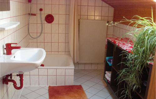 ein Badezimmer mit einem Waschbecken, einer Dusche und einer Badewanne in der Unterkunft Awesome Apartment In Nesselwang With Kitchenette in Nesselwang