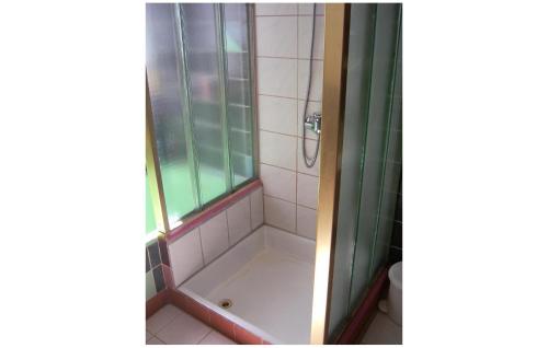 a bathroom with a shower with a glass door at Holiday Home Am Einsberg Q in Tellerhäuser