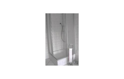 a bathroom with a shower with a mirror at Stunning Apartment In Altenmedingen in Altenmedingen