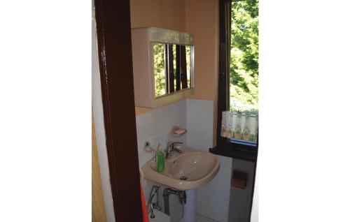 a bathroom with a sink and a mirror and a window at Cozy Home In Sagsdorf With Kitchenette in Sternberg