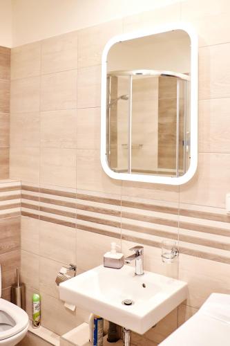 a bathroom with a sink and a mirror at Residence Vaclavska in Prague