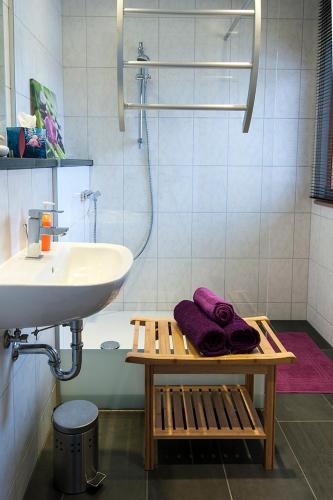a bathroom with a sink and a toilet and a sink at Haus an der Kräuterwiese in Unterwössen