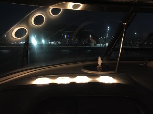 a view of a car dashboard at night at Luxury Yacht Hotel in Gibraltar