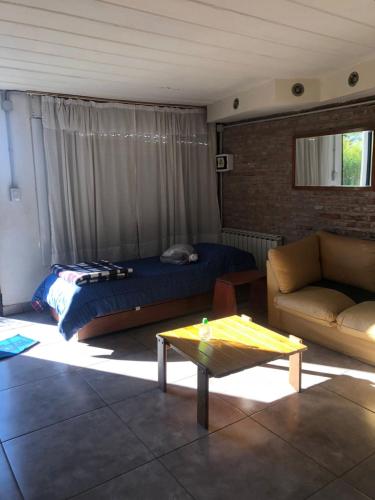 a bedroom with a bed and a couch and a table at Apartamentos Villa Tivoli in Sierra de la Ventana