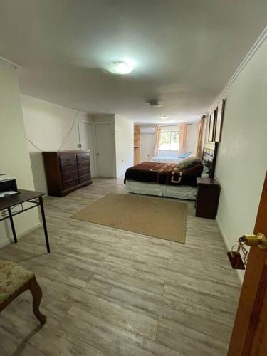 a bedroom with a bed and a dresser in a room at Hostal Nomade in Constitución