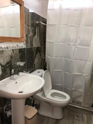 een badkamer met een toilet en een wastafel bij Rosas Home in Pogradec