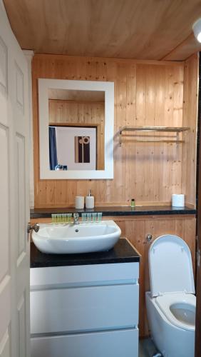 a bathroom with a sink and a toilet at Merginn Guest House in Blackpool