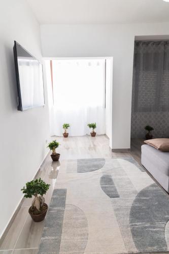 a living room with potted plants on the floor at L'APPARTAMENTO DEL MARE in Marsala