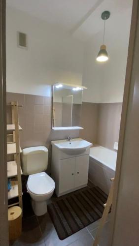 łazienka z toaletą, umywalką i wanną w obiekcie Appartement entier. Nice Riquier w Nicei