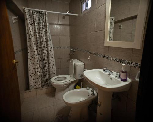 a small bathroom with a toilet and a sink at Departamentos Confluencia in Neuquén