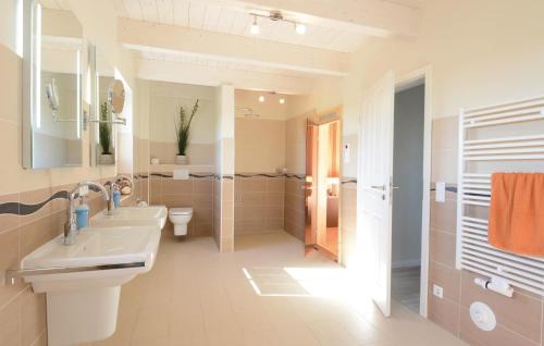 ダゲビュルにあるGorgeous Home In Dagebll With Wifiのバスルーム(洗面台、トイレ、シャワー付)