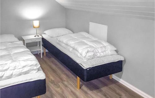 a bedroom with two beds and a lamp on a table at Stunning Home In Dirdal With 2 Bedrooms And Internet in Dirdal