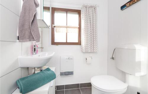 a white bathroom with a toilet and a sink at Ferienhaus Heiligenbrunn in Heiligenbrunn