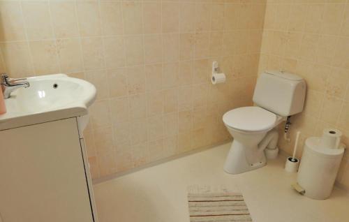 a bathroom with a toilet and a sink at Lovely Home In Fjrs With House Sea View in Vågerse