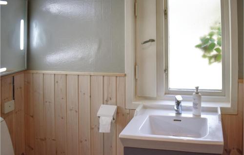 een badkamer met een witte wastafel en een raam bij Cozy Home In Djurhamn With Wifi in Djurhamn