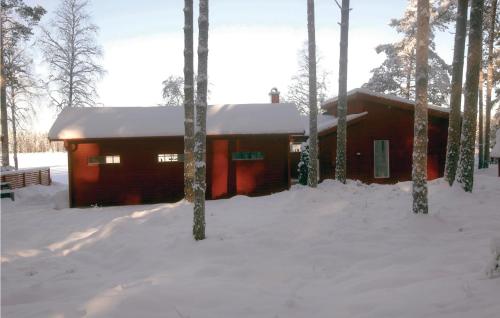 a log cabin in the snow with trees at Stunning Home In Vaggeryd With Sauna in Vaggeryd