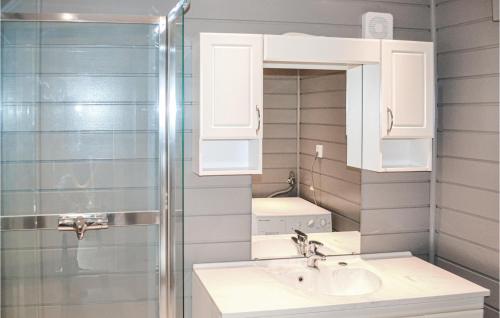 een badkamer met een wastafel en een spiegel bij Gorgeous Home In Hovland With Wifi in Espe
