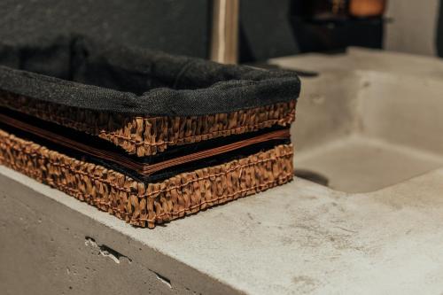 a pile of materials sitting on top of a counter at Sui Boutique Hotel in Medellín