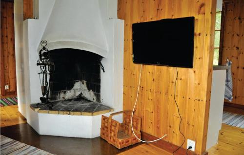 a living room with a fireplace with a tv at Stunning Home In Sysslebck With Kitchen in Branäs