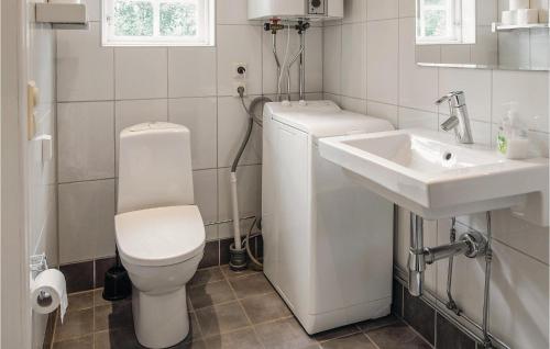 een witte badkamer met een toilet en een wastafel bij 2 Bedroom Gorgeous Home In tran in Bälshult