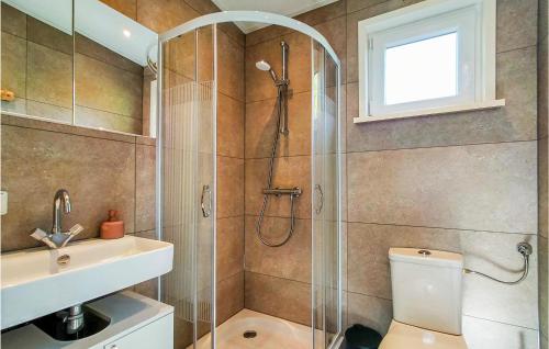 a bathroom with a shower and a toilet and a sink at Nice Home In Heinkenszand With Kitchen in Heinkensand