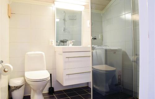 SjusjøenにあるSjusjen Setergrend 4730のバスルーム(トイレ、洗面台、鏡付)