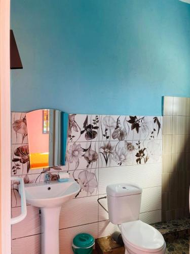 a bathroom with a white toilet and a sink at LE JAVA in Antsakomboena