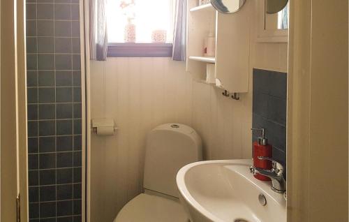 Baño pequeño con aseo y lavamanos en Stunning Home In Sollebrunn With Outdoor Swimming Pool en Sollebrunn