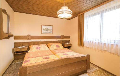 ein Schlafzimmer mit einem Bett und einem großen Fenster in der Unterkunft Stunning Home In Moschendorf With 1 Bedrooms in Moschendorf