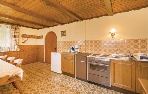 a kitchen with a sink and a stove top oven at Ferienhaus Moschendorf in Moschendorf