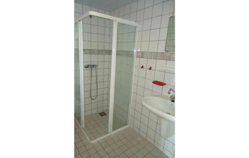 a bathroom with a shower and a sink at De Eekhof - Appartement 9 in Hindeloopen
