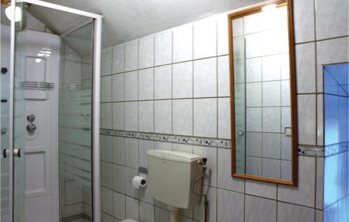 a bathroom with a toilet and a mirror at Vakantiewoning 12 in Simpelveld