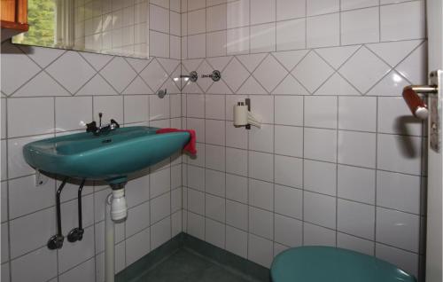 uma casa de banho com um lavatório verde e um WC em 3 Bedroom Pet Friendly Home In Ed em Åsen