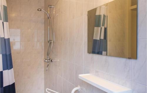 y baño con ducha, lavabo y espejo. en Porta Isola - Villa Land 127, en Stevensweert