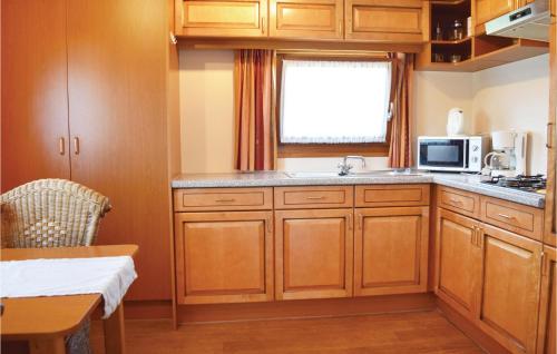 a kitchen with wooden cabinets and a sink and a window at 2 Bedroom Cozy Home In Gerolstein in Gerolstein