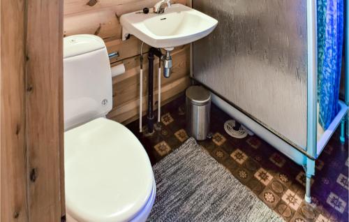 La salle de bains est pourvue de toilettes et d'un lavabo. dans l'établissement Amazing Home In Vrliosen With House A Mountain View, à Bandaksli