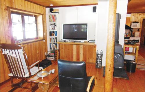 a living room with a television and a chair at Nice Home In Kälarne With Sauna in Övsjöbyn