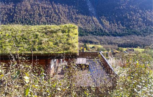 a house with a grass roof with a stair case at 3 Bedroom Amazing Home In Vossestrand in Vossestrand