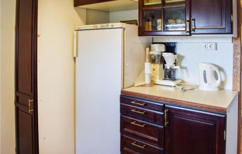 a kitchen with a white refrigerator and a counter at Three-Bedroom Holiday Home In Nordre Frogn in Brevik