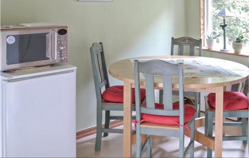 kuchnia ze stołem, krzesłami i kuchenką mikrofalową w obiekcie 1 Bedroom Beautiful Home In Tomelilla w mieście Tomelilla